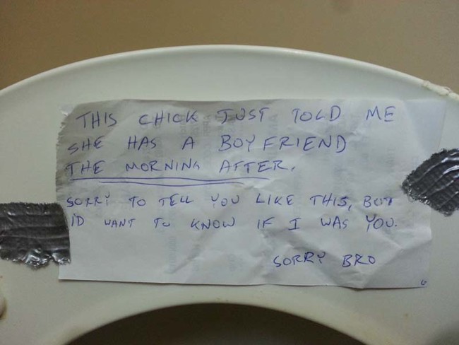 He found this under his toilet seat...his girlfriend apparently had a friend over.